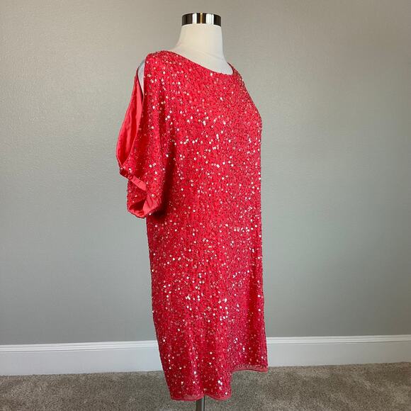 Aidan Mattox Colorful Sequined Mini Shift Cocktail Dress Coral Orange Size 10 - Picture 2 of 8